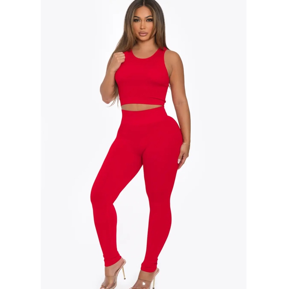 2 Pcs Sports Crop Tank Top and Legging Set